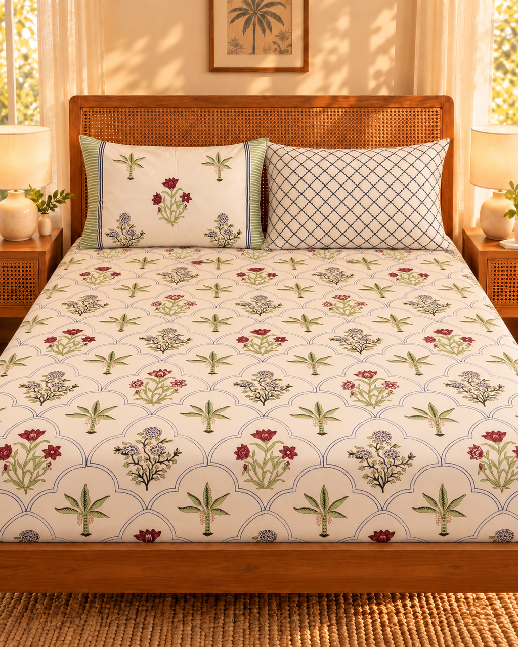 Palm Courtyard Fitted Sheet Set (Queen)