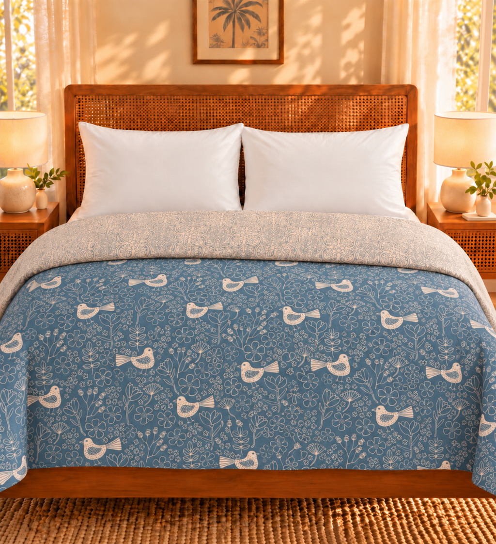 Indigo Songbird Coverlet - Double